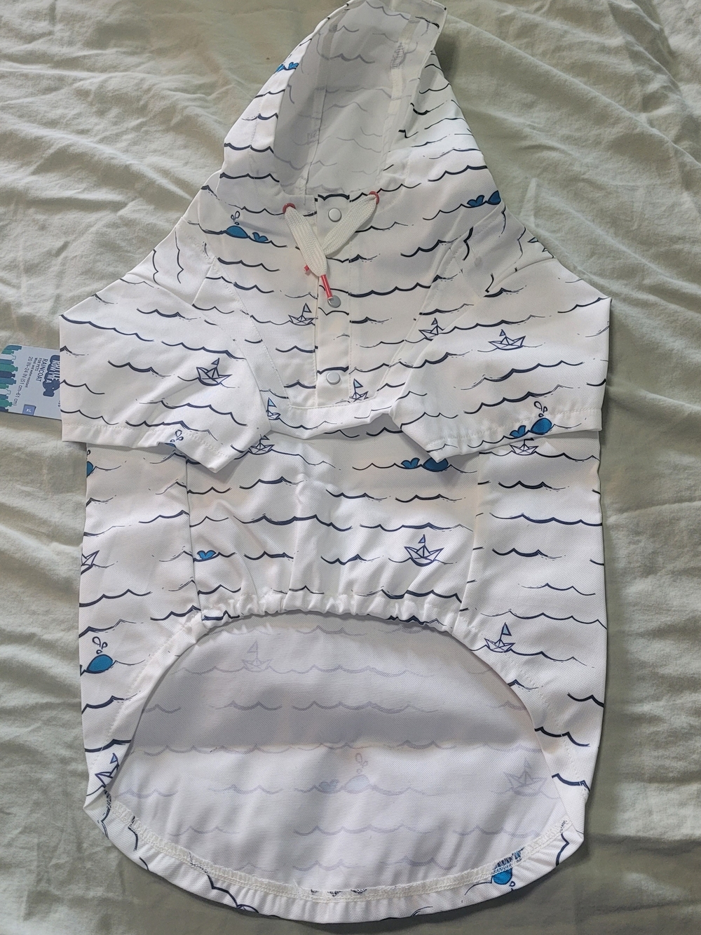 White & Blue Nautical Dog Hooded Raincoat